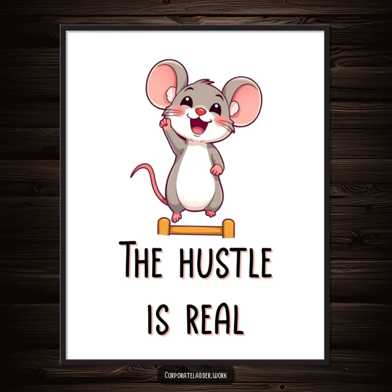 Funny mouse digital art print, a cheerful mouse reaching for a higher ladder rung, symbolizing pure joy.