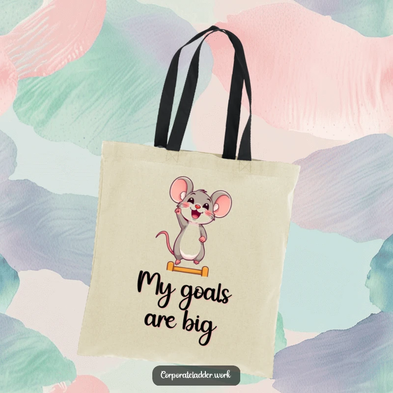 Funny mouse tote bag, a cheerful mouse climbing a ladder, perfect for carrying daily essentials with joy.